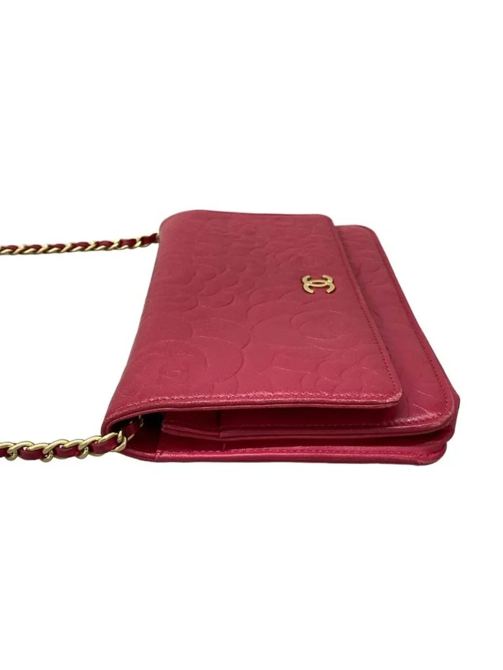 Chanel Wallet Camellia Pink Chain Matte Gold Lambskin Shoulder Bag